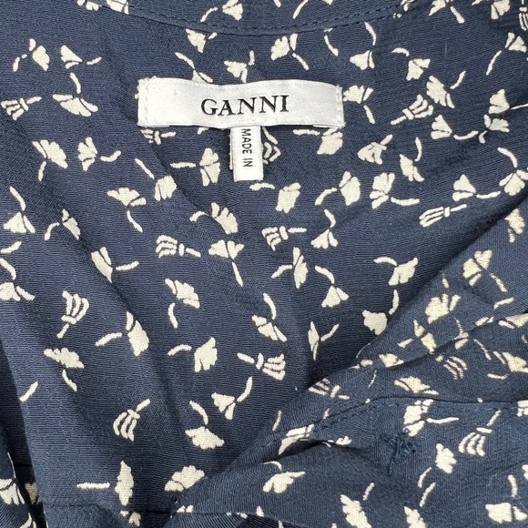 Ganni Barra Crepe Floral Hidden Button Front Longsleeve Shirt Women's Size 36 - Picture 4 of 7